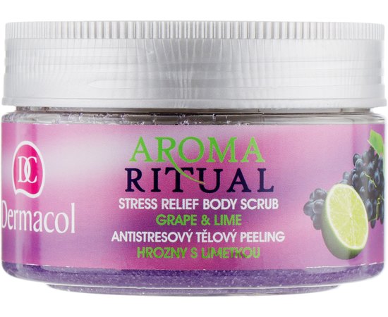 Dermacol Aroma Ritual Stress Relief Body Scrub Пілінг для тіла пом'якшувальний Виноград і Лайм, 200 г, фото 