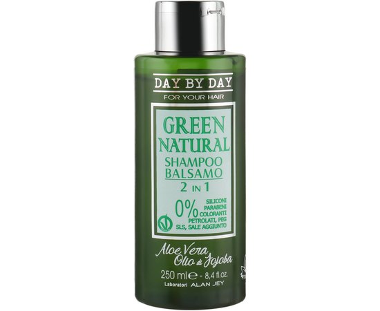Шампунь-бальзам 2 в 1 з маслом жожоба та алое віра Alan Jey Green Natural Shampoo-Balsam, 250 ml, фото 