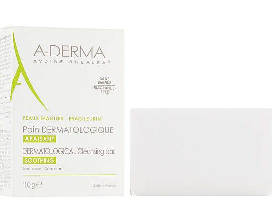 Мыло дерматологическое для поврежденной кожи лица и тела A-Derma Soap Free Dermatological Bar, 100 g