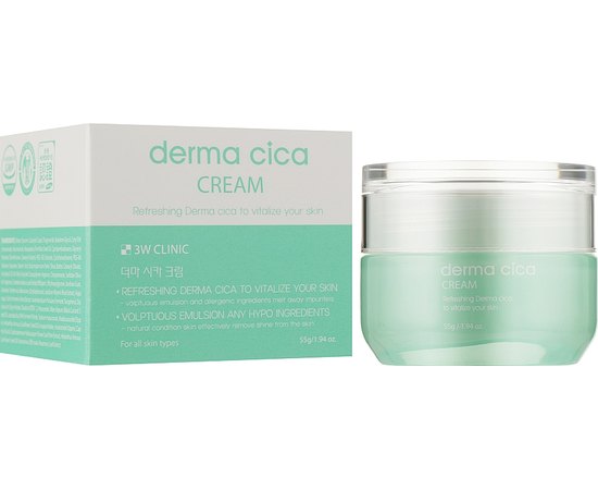 Крем для лица освежающий с экстрактом центеллы азиатской 3W CLINIC Derma Cica Cream, 55 г, изображение 2