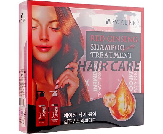 Набор для волос с красным женьшенем (шампунь / бальзам) 3W CLINIC Red Ginseng Shampoo Aging Treatment Set