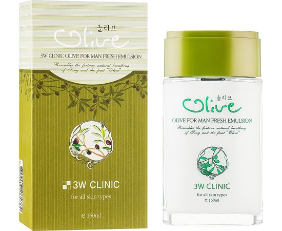 Эмульсия для лица увлажняющая для мужчин с маслом 3W CLINIC Olive For Man Fresh Emulsion, 150 мл, изображение 2