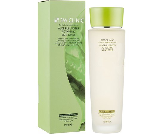 Тонер для лица увлажняющая с экстрактом алоэ вера 3W CLINIC Aloe Full Water Activating Emulsion, 150 мл, изображение 2