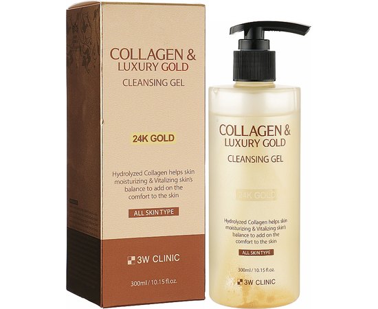 Гель для обличчя, що очищає 3W CLINIC Collagen & Luxury Gold Cleansing Gel, 300 мл, фото _ab__is.image_number.default
