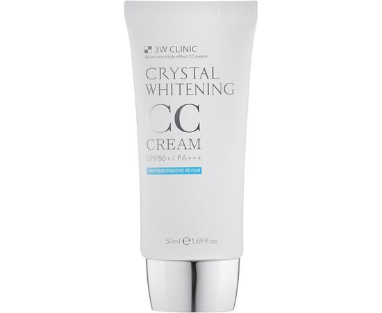 Крем для лица осветляющий 3W CLINIC Crystal Whitening CC Cream SPF50 + PA +++ (# 1) Glitter Beige CC, 50 мл