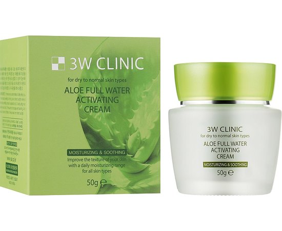 Крем для лица увлажняющий с экстрактом алоэ вера 3W CLINIC Aloe Full Water Activating Cream, 50 мл, изображение 2