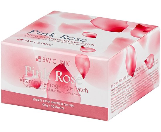 Патчі для очей гідрогелеві із екстрактом троянди 3W CLINIC Pink Rose Vitamin Hydrogel Eye Patch, 60 шт, фото 