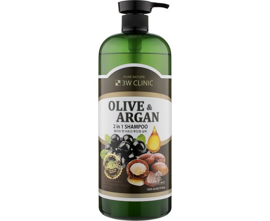 Шампунь для пошкодженого волосся з маслами арганії та олії 3W CLINIC Olive & Argan 2 IN 1 Shampoo, 1500 мл, фото 