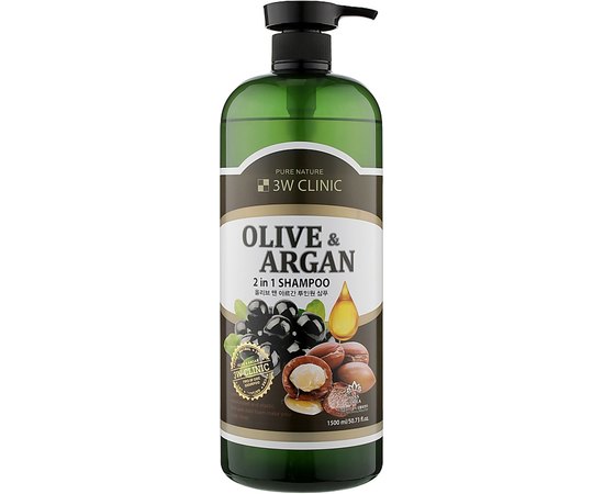 Шампунь для волосся відновлювальної з маслом арганії та олії 3W CLINIC Olive & Argan 2IN1 Shampoo, 500 мл, фото 