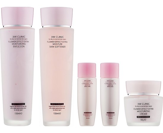 Набор для лица глубоко увлажняющий (тоник / эмульсия / крем) 3W CLINIC Flower Effect Extra Moisturizing 3 Kit Set, изображение 2