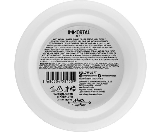 Матовая глиняная паста для волос Immortal Matte Clay Paste, 150 ml, изображение 2