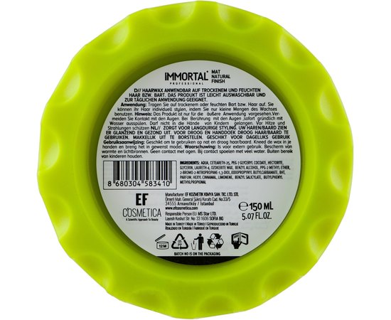 Воск для волос Immortal Mat Natural Finish, 150 ml, изображение 2