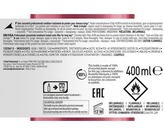 Концентрат для заполнения поврежденных кончиков волос L'Oreal Professionnel Serie Expert Pro Longer Concentrate Treatment, 400ml, изображение 3
