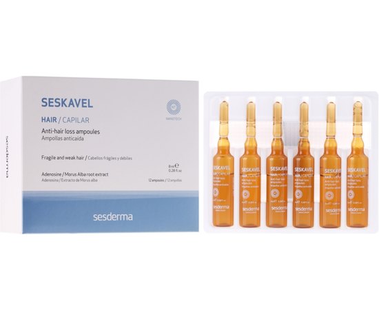 Ампулы против выпадения волос Sesderma Seskavel Anti-Hair Loss ampoules, 12x8 ml, изображение 2