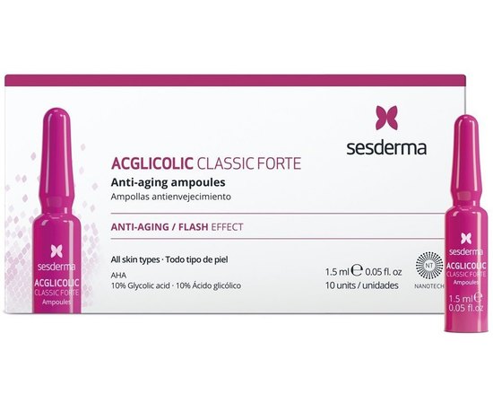 Ампули із гліколевою кислотою проти старіння Sesderma Acglicolic Classic Forte Anti-Aging Ampoules, 10 x 1,5 ml, фото 