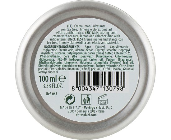 Крем для рук с антибактериальным эффектом Dott. Solari Moisturizing Hand Cream, 100ml, изображение 3