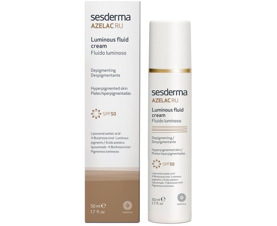 Флюїд для блиск шкіри Sesderma Azelac Ru Depigmenting Luminous Fluid Cream SPF50, 50 ml, фото 