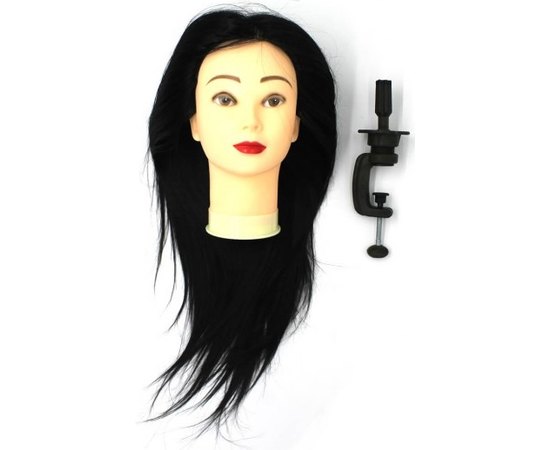 Голова учебная парикмахерская с искусственными волосами брюнет 50-55 см + штатив SPL 518/С-1
