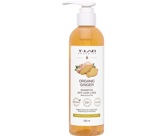 Шампунь для ослабленого та тьмяного волосся T-LAB Professional Organic Ginger Anti-Hair Loss Shampoo, 250 мл, фото 