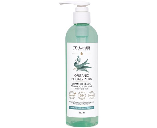Шампунь для жирного волосся T-LAB Professional Organic Eucalyptus Sebum Control & Volume Shampoo, 250 мл, фото 