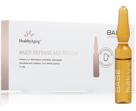 Мультизащитные ампулы с интенсивным омолаживающим эффектом Babe Laboratorios Healthy Aging Multi Defense Age Rescue Ampoules, 7х2 ml, изображение 2