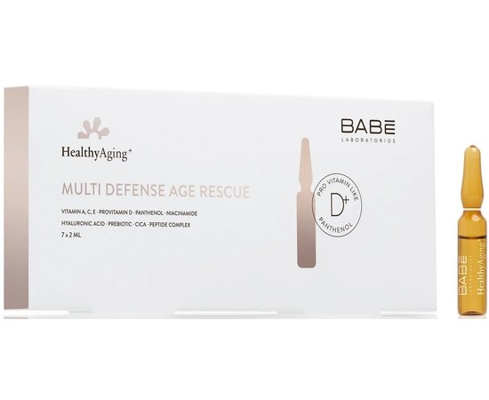 Мультизахисні ампули з інтенсивним ефектом омолоджування Babe Laboratorios Healthy Aging Multi Defense Age Rescue Ampoules, 7х2 ml, фото 