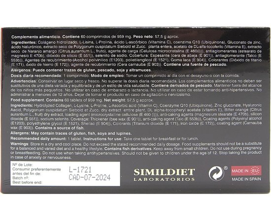 Нутрицевтик для кожи и волос Simildiet Xtra Skin & Hair, 60 tablets, изображение 2