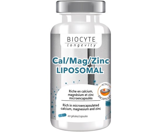Вітаміни для зміцнення кісток, нервової системи та когнітивної функції Biocyte Cal/Mag/Zinc Liposomal, 60caps, фото 