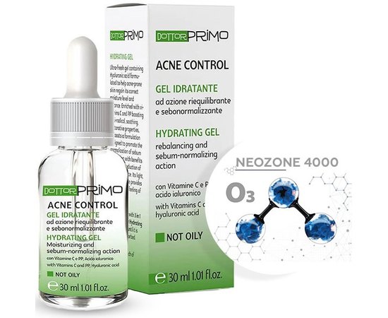Безліпідна себобаланс-сироватка з ніацинамідом Гідратинг Гель Dottor Primo Acne Control Hydrating Gel, 30 ml, фото _ab__is.image_number.default