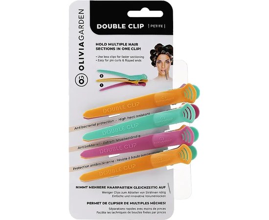 Двойные зажимы Olivia Garden Double Clip цветные 4 шт, изображение 2
