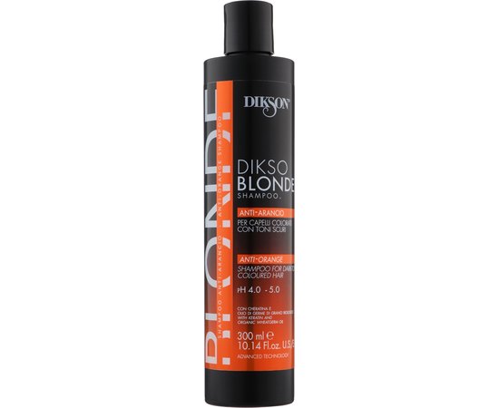 Шампунь-нейтрализатор оранжевого цвета при обесцвечивании/осветлении с низким УГТ Dikson Dikso Blonde Anti-Arancio Shampoo