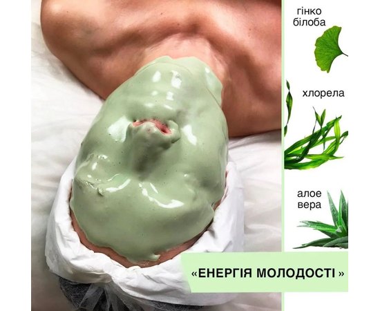 Альгинатная маска для лица Энергия молодости Alginmask Alginate Mask Energy of Youth Ginkgo Biloba & Chlorella, изображение 3