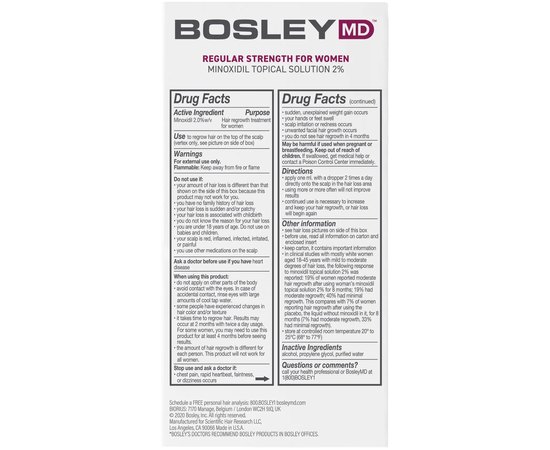 Раствор с миноксидилом 2% для восстановления роста волос у женщин Bosley Hair Regrowth Treatment Minoxidil 2% Topical Solution, 2x60 ml, изображение 7