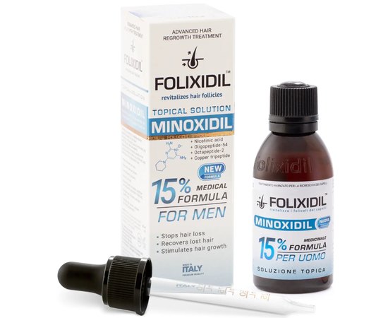 Лосьон против выпадения волос у мужчин 15% Folixidil Minoxidil 15% For Men, 60 ml, изображение 3