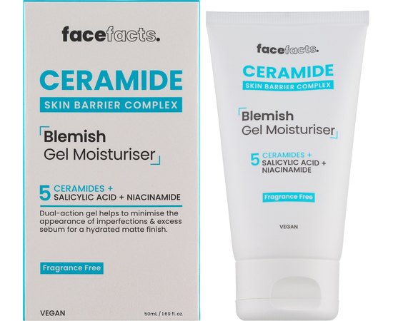 Увлажняющий гель с керамидами для воспаленной кожи лица Face Facts Ceramide Blemish Gel Moisturiser, 50 ml, изображение 2