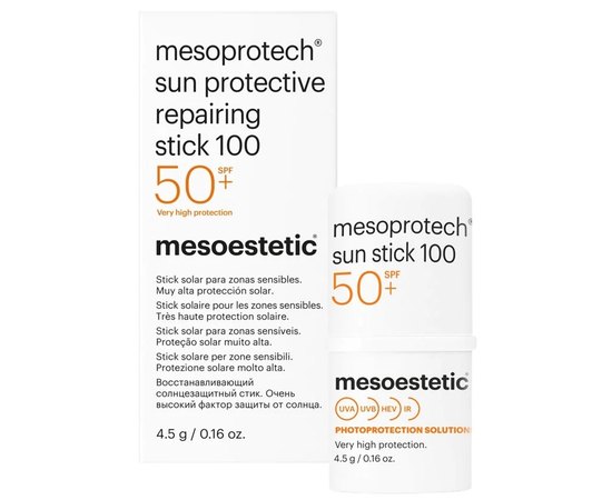 Стик восстанавливающий солнцезащитный для чувствительных зон SPF50+ Mesoestetic Sun Protective Repairing Stick 100, 4.5 g