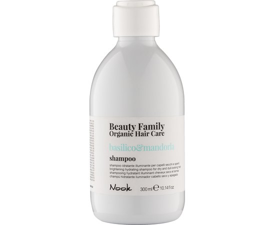 Шампунь для увлажнения и блеска сухих и тусклых волос Nook Beauty Family Organic Hair Care Basilico Mandorla Shampoo, 300 ml