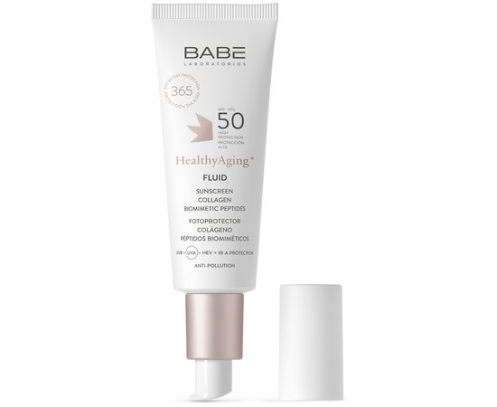Солнцезащитный флюид с коллагеном и пептидами Babe Laboratorios Healthy Aging Sunscreen Fluid SPF50, 40 ml, изображение 2