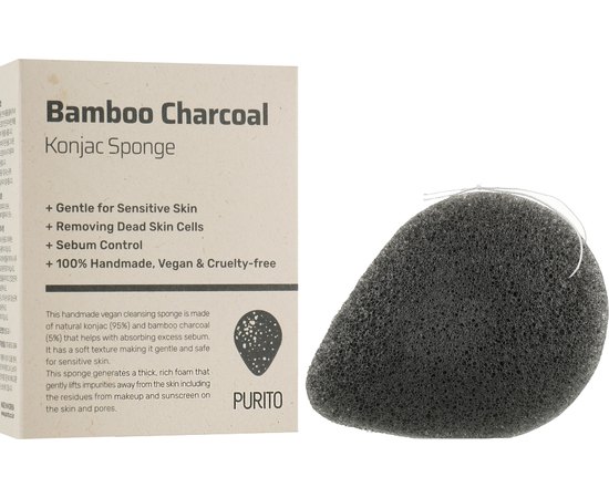 Спонж-конняку с бамбуковым углем Purito Bamboo Charcoal Konjac Sponge, 7 g, изображение 2