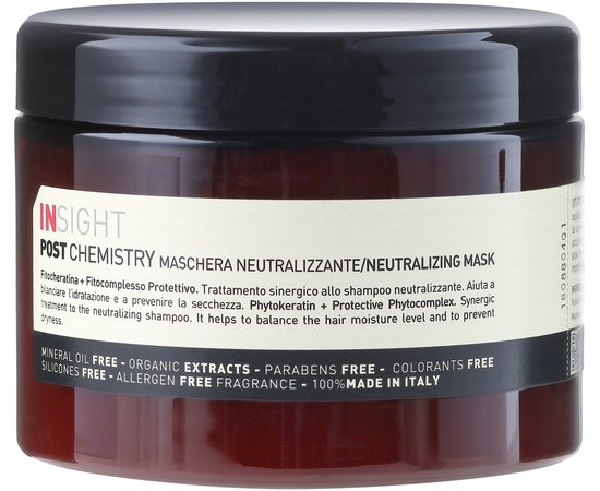 Маска после окрашивания волос с нейтрализующим эффектом Insight Post-Chemistry Neutralizing Mask, 500 ml