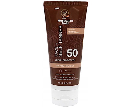 Лосьйон для автозасмаги обличчя Australian Gold Face + Self Tanner Lotion SPF50, 88 ml, фото 