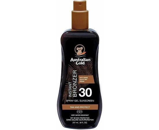 Australian Gold SPF 30 Spray Gel Instant Bronzer Спрей-гель з бронзатором, фото 