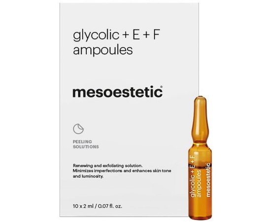 Ампулы с гликолевой кислотой с витаминами Е + F Mesoestetic Ampoules Glycolic Acid 10% + Vit. Е+F, 10 х 2 ml