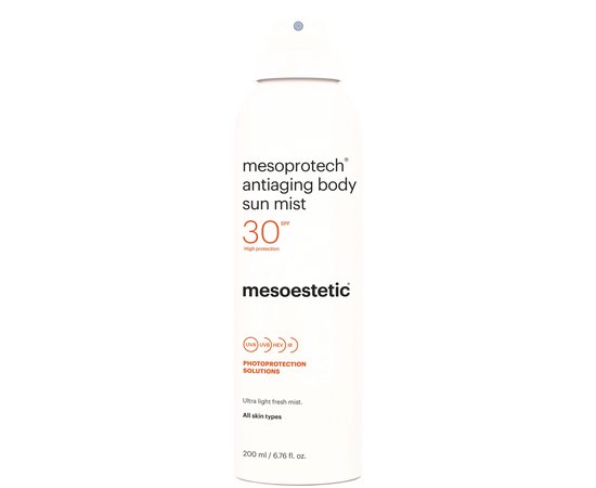 Солнцезащитный спрей для тела с антивозрастным эффектом SPF30 Mesoestetic Mesoprotech Sun Antiaging Body Mist, 200 ml