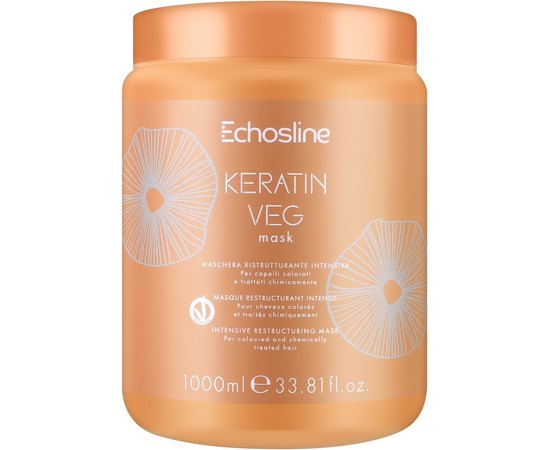 Маска с кератином для окрашенных и поврежденных волос Echosline Vegan Keratin Restructuring Mask, изображение 2