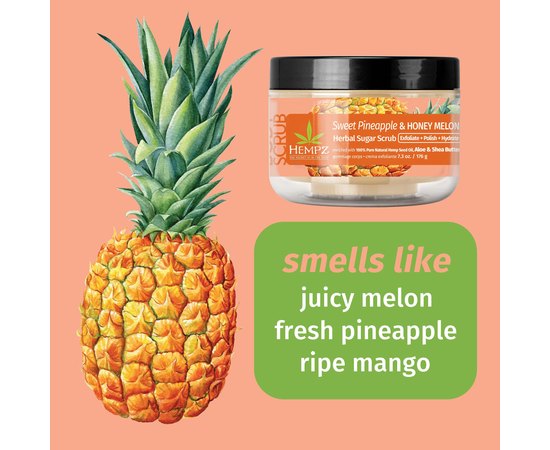 Скраб цукровий Солодкий ананас та Медова диня Hempz Sweet Pineapple & Honey Melon Herbal Sugar Scrub, 176 g, фото _ab__is.image_number.default