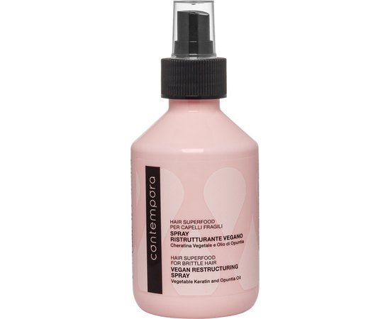 Cпрей реструктурирующий с растительным кератином и маслом опунции Contempora Hair Superfood For Brittle Hair Vegan Restructuring Spray, 200 ml