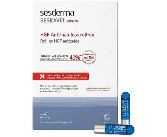 Ампулы против выпадения волос Sesderma Seskavel HGF Anti-Hair Loss Roll-On , 30*4 ml