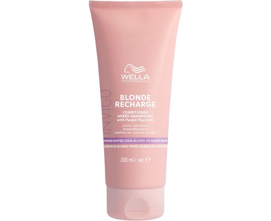 Кондиционер с цветными пигментами для холодных оттенков блонд Wella Professionals Invigo Blond Recharge Cool Blonde Conditioner, 200 ml