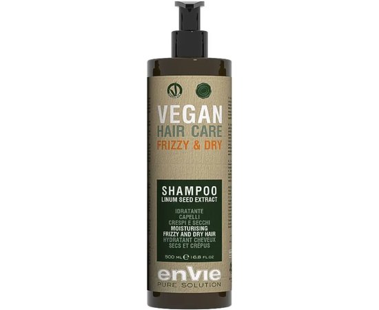 Шампунь зволожувальний для сухого і кучерявого волосся Envie Vegan Linum Seed Extract Frizzy and Dry Shampoo, 500 ml, фото 